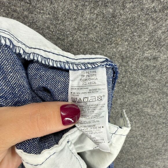 Old Navy Pants Women PXS Petite Blue Mid Rise Chino Linen Flat Front Pull On - Picture 7 of 8